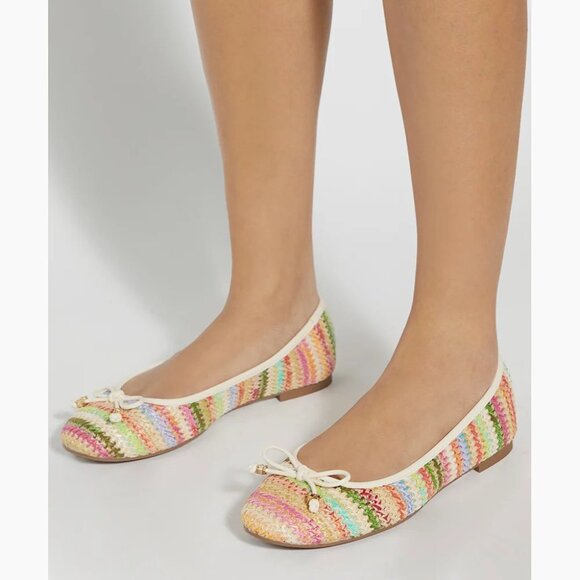DUNE LONDON Hallo Ballet Flats Size 9 Tan Multi Stripe Charm Bow Detail NEW - Picture 12 of 12